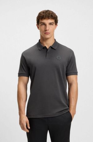 Hugo Bos s Grey Premium Imported 240 GSM Interlock Lycra Fabric Polo Tshirt with Patch Logo 3969