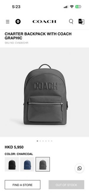 Coach_Charter_Grey_Unisex_Highend_Backpack_With_DustCover_CarryBag