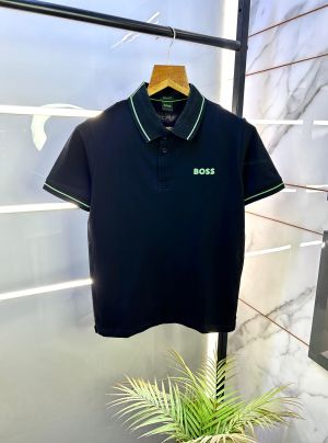 Hugo_Boss Black Embossed Logo Print Premium Collar Neck Polo T-shirt F1691-BL