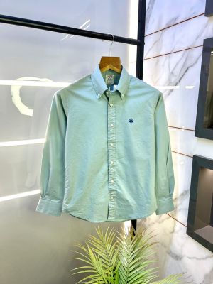 Sale Brooks Brothers Green Oxford Lycra Premium Shirts F2612-G1