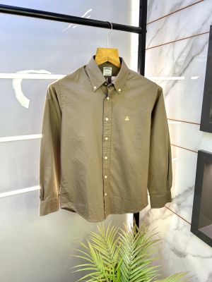 Sale Brooks Brothers Khaki Oxford Lycra Premium Shirts F2612-KH