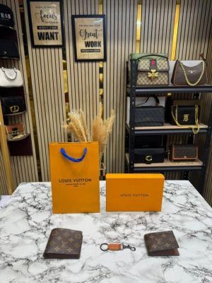 _vuitton wallet combo with og box and carry bag premium quality (brown)