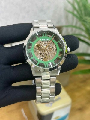 FOSSIL_TOWNSMAN SILVER GREEN DAIL CHAIN