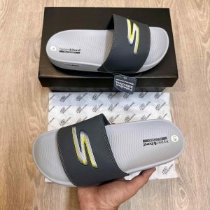 Skecher.s Hyper Burst Soft Premium White Yellow Logo Grey Flip-Flop