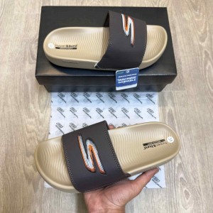 Skecher.s Hyper Burst Soft Premium White Orange Logo Brown Beige Flip-Flop