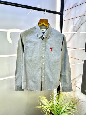 Sale Ami Dark Grey Embroidery Logo Oxford Lycra Premium Shirt F2770-DGY