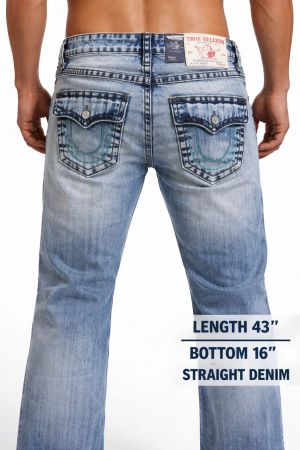 True Religion Light shade Straight fit Premium Imported Stretchable Lycra Fabric Denim with Back Pocket Embroidered Design 3950