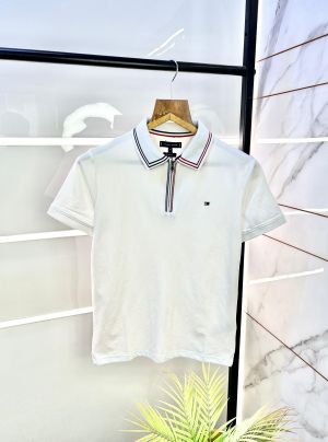 Sale Tommy_Hilfiger White Zipper Premium Collar Polo T-shirt F1891-WH