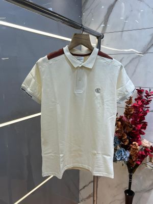 Calvin Klei n Cream Premium Imported 240 GSM Interlock Lycra Fabric Polo Tshirt with Shoulder Design and Embroidered Logo 4014