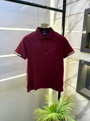 Hugo_Boss Maroon Premium Collar Neck Polo T-shirt F1037-MA