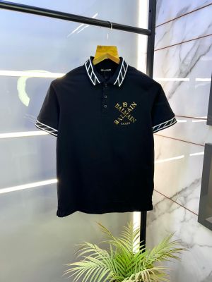 Balmai n Paris Logo Imported Black Collar Neck Premium T-shirt F2831-BL