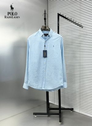 Ralp h laure n Sky Blue Premium Imported Cotton Linen Fabric Shirt with Embroidered Logo 4029