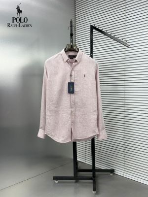 Ralp h laure n Peach Premium Imported Cotton Linen Fabric Shirt with Embroidered Logo 4025