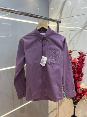 Loew e Purple Premium Oxford Cotton Fabric Shirt With Pocket Embroidered Logo custom Branded Button Tagging And Poly Bag 4043