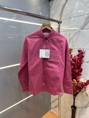 Loew e Pink Premium Oxford Cotton Fabric Shirt With Pocket Embroidered Logo custom Branded Button Tagging And Poly Bag 4046