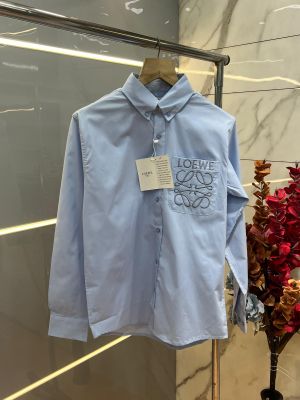 Loew e Sky Blue Premium Oxford Cotton Fabric Shirt With Pocket Embroidered Logo custom Branded Button Tagging And Poly Bag 4050
