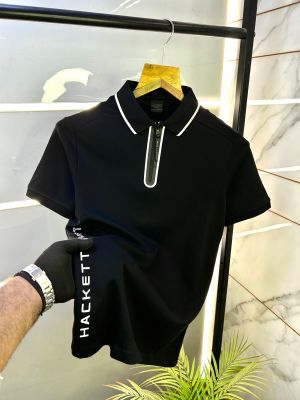 Sale Aston Martin Hacket t Black Polo Premium Collar Neck T-shirt F2774-BL