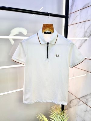 Sale Fred Perry White Zipper Collar Neck Premium Polo T-shirt F2086-WH