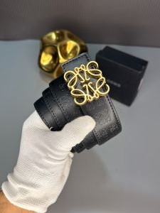 Loew_e Anagram embossed black leather belt LO-041