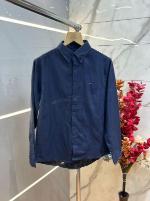 Tommy Hilfige r Blue Premium Imported Self Design Shirt with Embroidered Logo and Poly Bag 4024