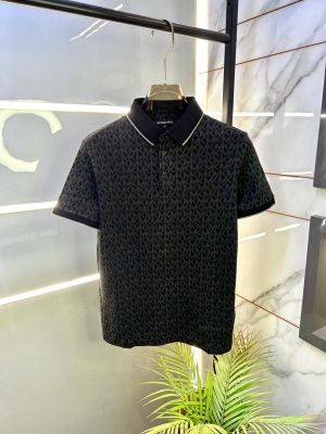 Michael_Kors Monogram Print Black Polo Premium Collar neck T-shirt F3236-BL