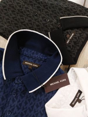 Michael_Kors Monogram Print Black Polo Premium Collar neck T-shirt F3236-BL