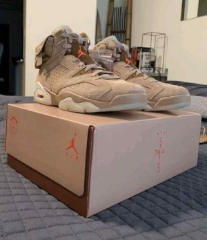 Nikee Air Jordan Retro 6 x Travis Scott British Khaki Top SEMI UA Batch SEUDE with og box dustbag