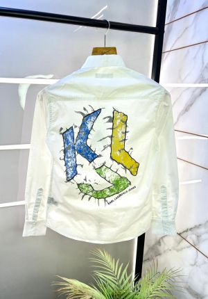 Karl Lagerfeld Imported Back Printed Oxford Lycra Premium White Shirt With Brand Packing F3103-W3