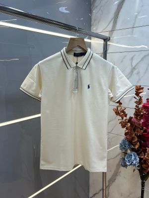 Ralp h Lauren Cream Premium Imported 240 GSM Interlock Lycra Fabric Polo Tshirt with Collar Design and Embroidered Logo 4060