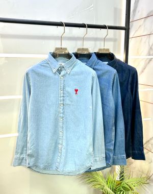 Ami Logo Sky Imported Denim Super Premium Shirts F2924-SK