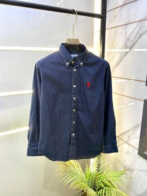 Ami Logo Navy Imported Denim Super Premium Shirts F2924-NY
