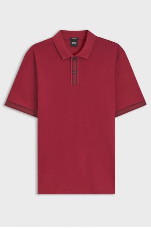 Hugo Bos s Red Premium Imported 240 GSM Interlock Lycra Fabric Polo Tshirt with Front Design and Emboss Logo 4074
