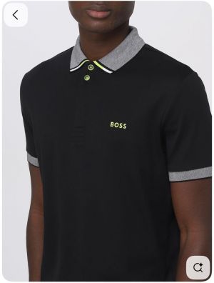 Hugo Bos s Black Premium Imported 240 GSM Interlock Lycra Fabric Polo Tshirt with Front Design and Emboss Logo 4077
