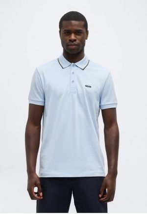 Hugo Bos s Sky Blue Premium Imported 240 GSM Interlock Lycra Fabric Polo Tshirt with Collar Design and Emboss Logo 4080