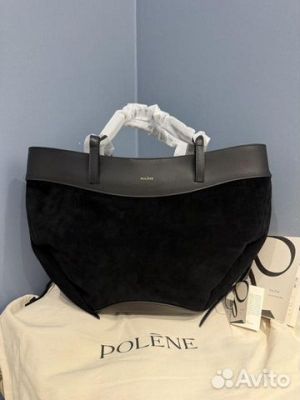 Polene Cyme Dual-Texture Leather Shoulder Bag With Dust Bag (Black)