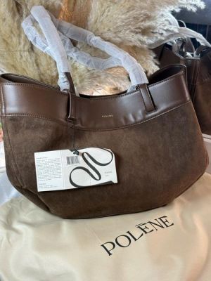 Polene Cyme Dual-Texture Leather Shoulder Bag With Dust Bag (Coffee)