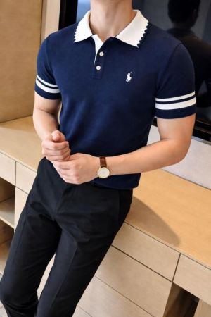 Ralp h Lauren Polo Imported knitted Navy Super Premium Collar Neck T-shirt F3653-NY