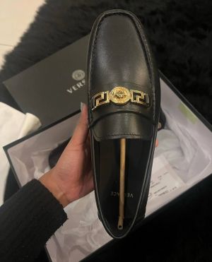 VERSACE GIANNI GOLD LOGO BLACK PREMIUM LEATHER LOAFER