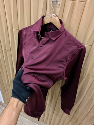 Partywear satin slik glossy shirt mehroon