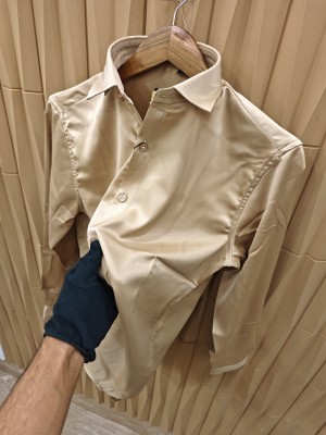 Party wear satin slik glossy shirt beige