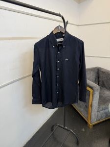 Lacost e navy blue pure linen fabric imported shirt 