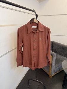 Lacost e brick red pure linen fabric imported shirt 