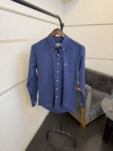 Lacost e denim blue pure linen fabric imported shirt 