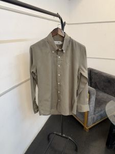 Lacost e dark beige pure linen fabric imported shirt 