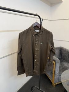 Lacost e brown pure linen fabric imported shirt 