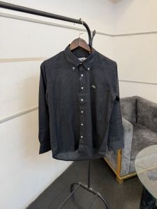 Lacost e dark grey pure linen fabric imported shirt 