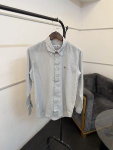 Lacost e light grey pure linen fabric imported shirt 