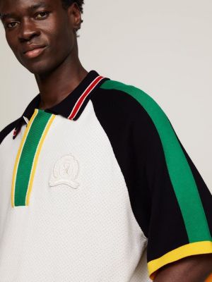 Tommy Hilfige r White Premium Imported 240 GSM Interlock Lycra Fabric Polo Tshirt with Shoulder Design and Embroidered Logo 4081