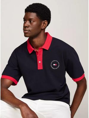 Tommy Hilfige r Navy Premium Imported 240 GSM Interlock Lycra Fabric Polo Tshirt with Front Design and Emboss Logo 4088