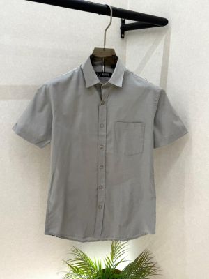 Hugo_Boss Grey Premium Half Sleeves Shirt With Brand Box Packing F3579-GY